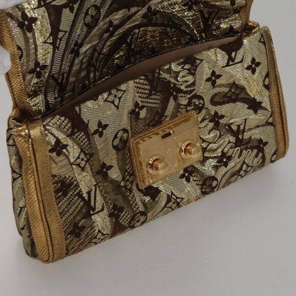 LOUIS VUITTON Monogram Brocade Tari Clutch Bag Gold M93142 LV Auth 106316S - Picture 12 of 14